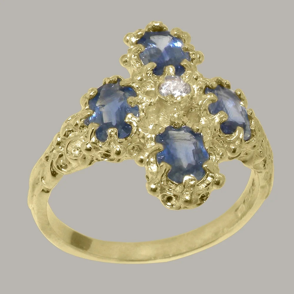 9k Yellow Gold Diamond & Sapphire Statement Ring D589