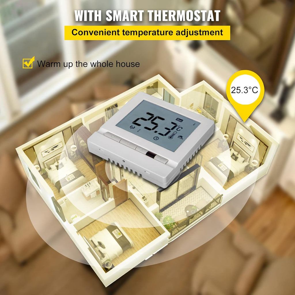 Floor Heating Cable 26.7 Square Feet Waterproof Insulated Temperature Control Panel Pack of 2 B87912