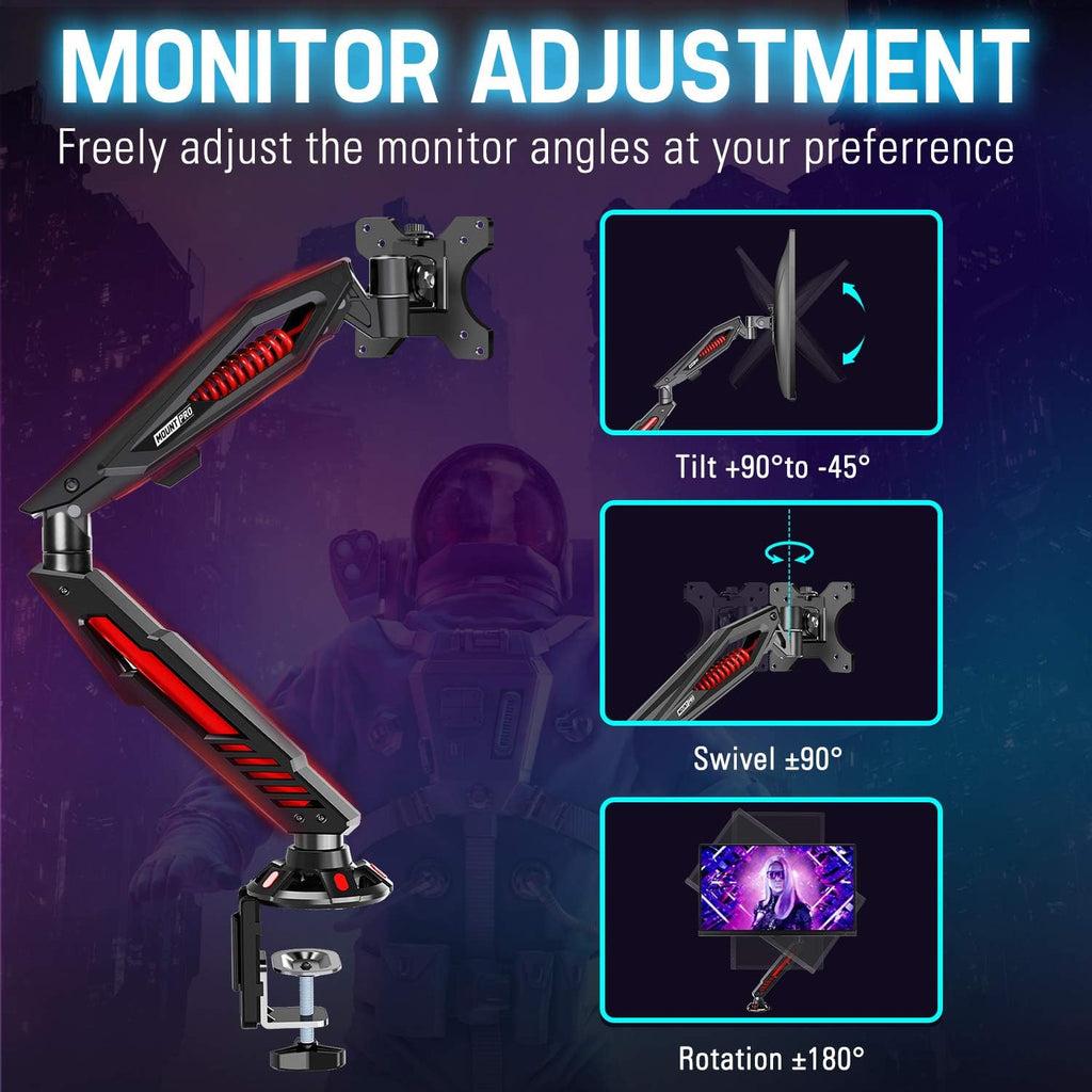 Single Gaming Monitor Stand with C Clamp and Grommet Mounting Base Y7454