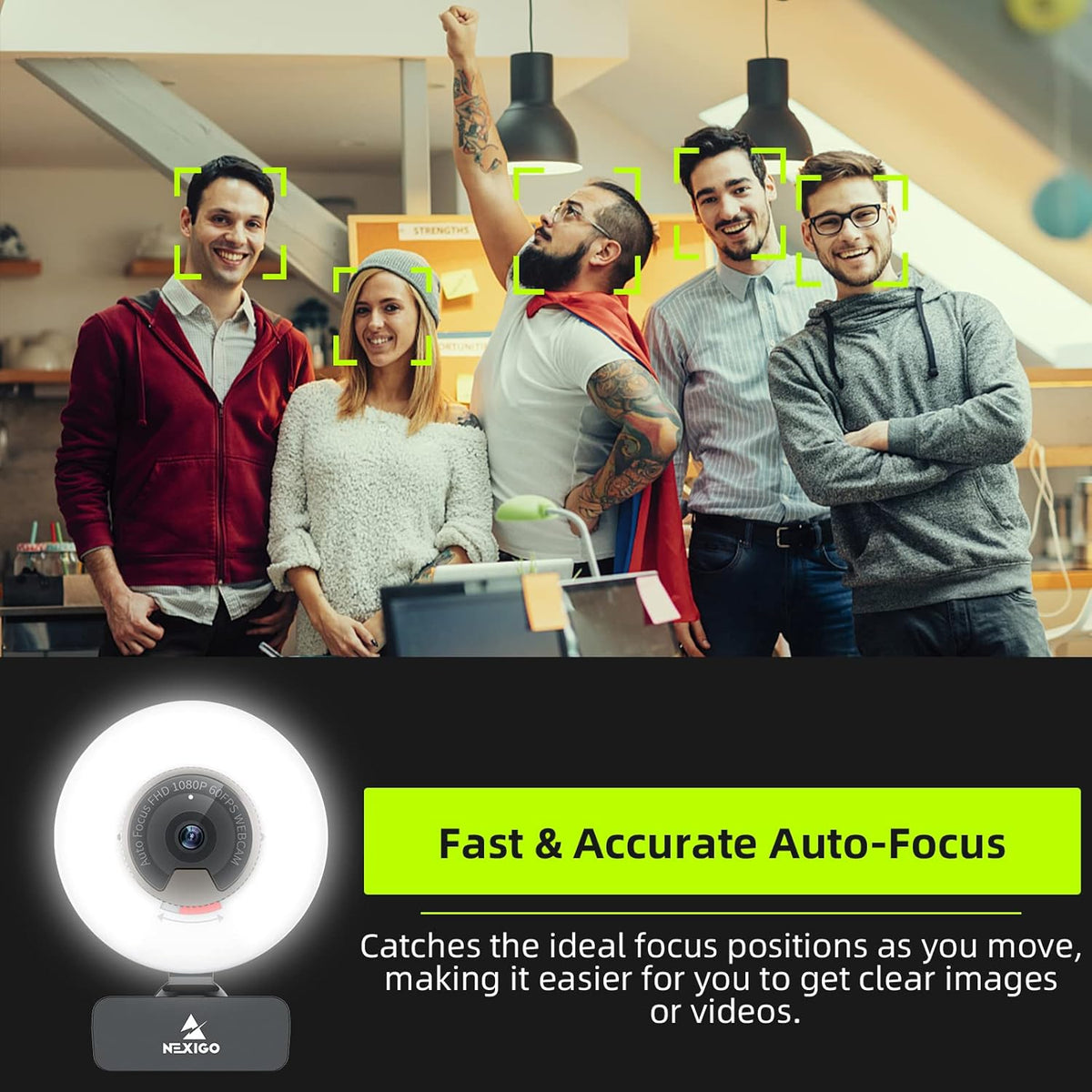 1080P 60FPS Webcam with Light, Fast AutoFocus, Built-in Privacy Cover, Dual Stereo Microphone B631