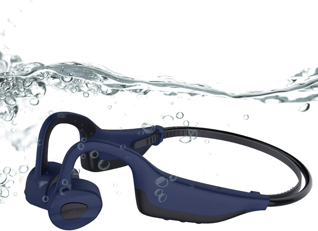 Waterproof Bone Conduction Headphones Wireless Bluetooth 5.0 IP68 Headset with Mic 16 GB MP3 Player Open Ear Steel Blue Pack of 2 Z82557