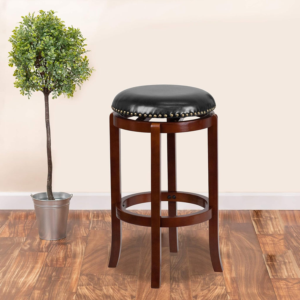 Cappuccino Wood Barstool with Black LeatherSoft Swivel Seat G215