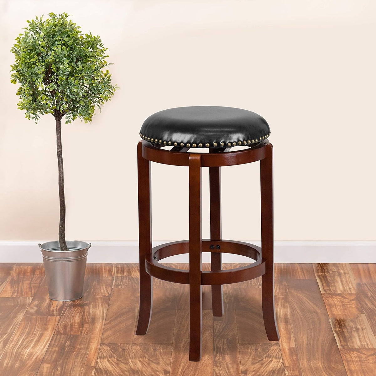 Cappuccino Wood Barstool with Black LeatherSoft Swivel Seat G215