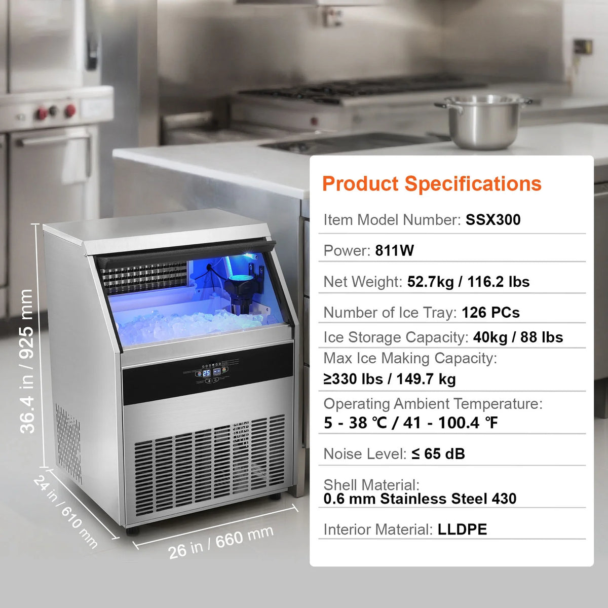 Commercial Ice Maker Freestanding Cabinet Machine 330lbs/24H Z476