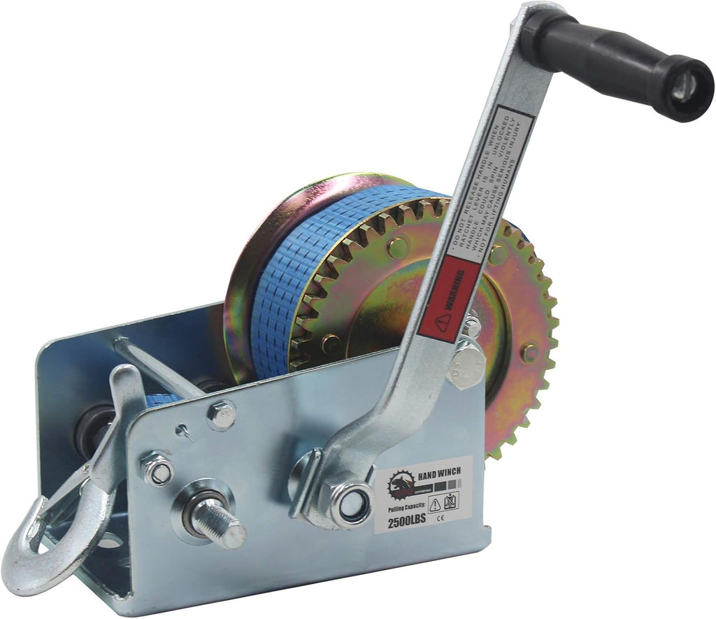 2500lbs Hand Winch with 32ft Blue Strap, Pack of 2 D4842