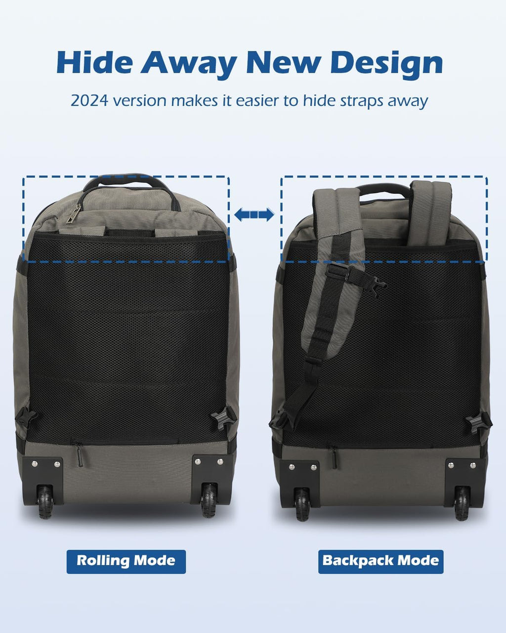 42L Rolling Backpack Navy Blue with Grey O7744