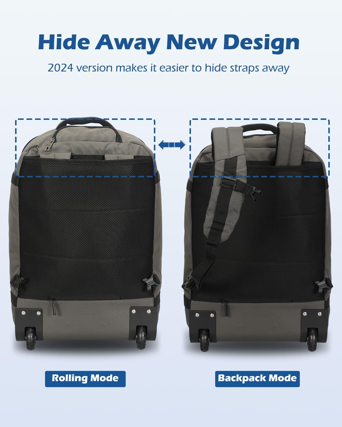 42L Rolling Backpack Navy Blue with Grey O7744