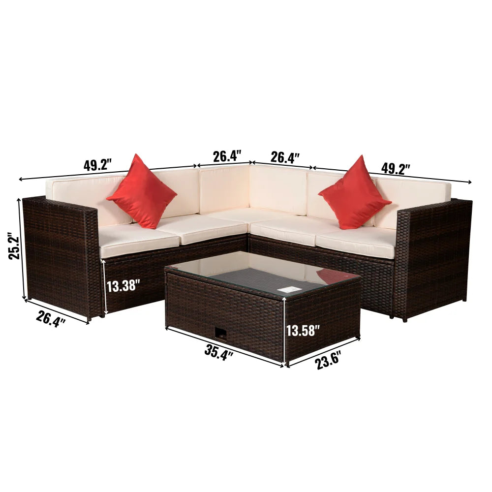 Brown PE Rattan Wicker Sectional Cushioned Sofa Set G910856