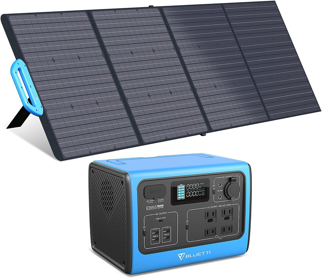 EB55 Portable Power Station 537Wh 700W with PV200 200W Solar Panel LiFePo4 Battery Pack with 4 AC Outlets W669