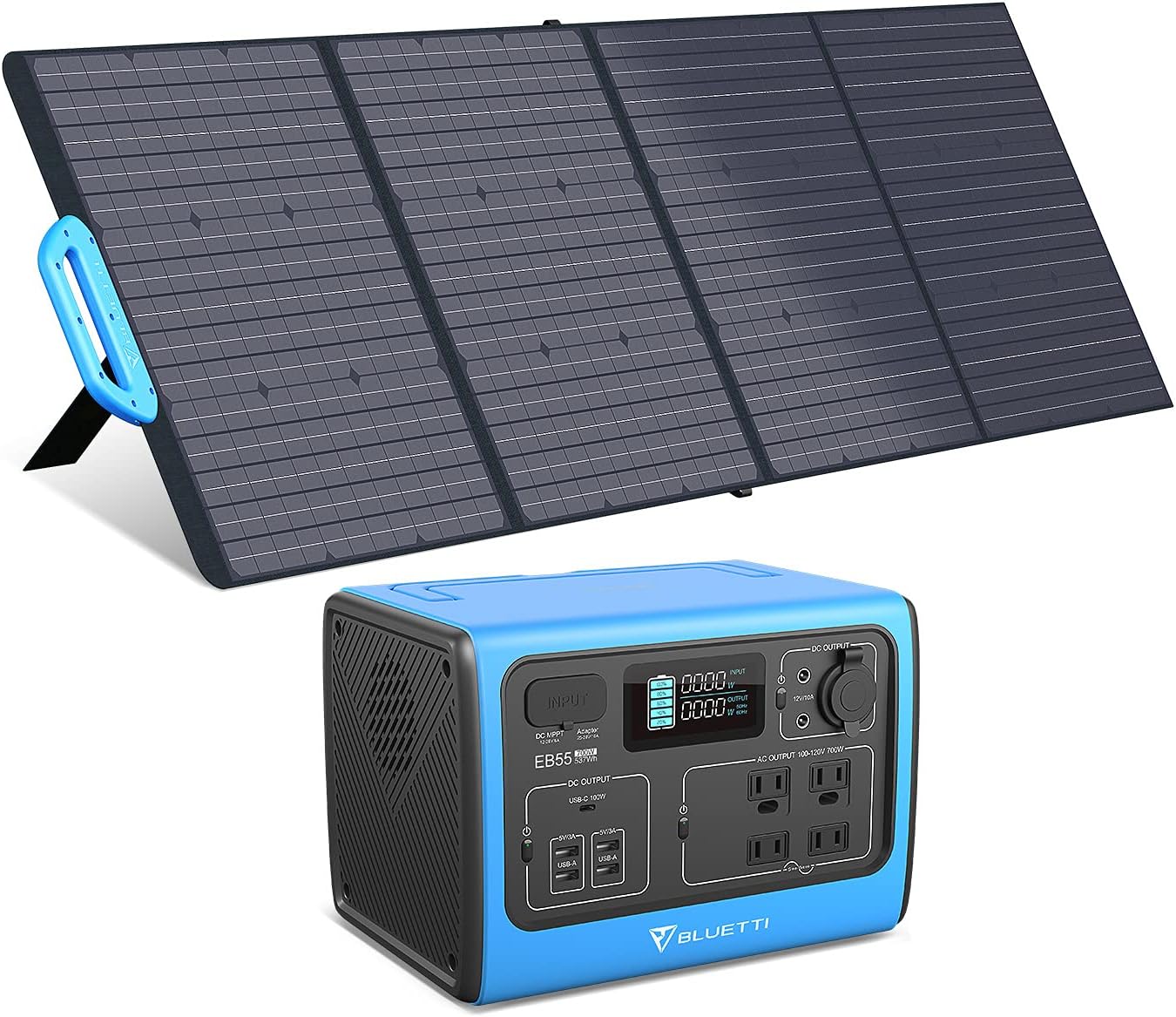 EB55 Portable Power Station 537Wh 700W with PV200 200W Solar Panel LiFePo4 Battery Pack with 4 AC Outlets W669