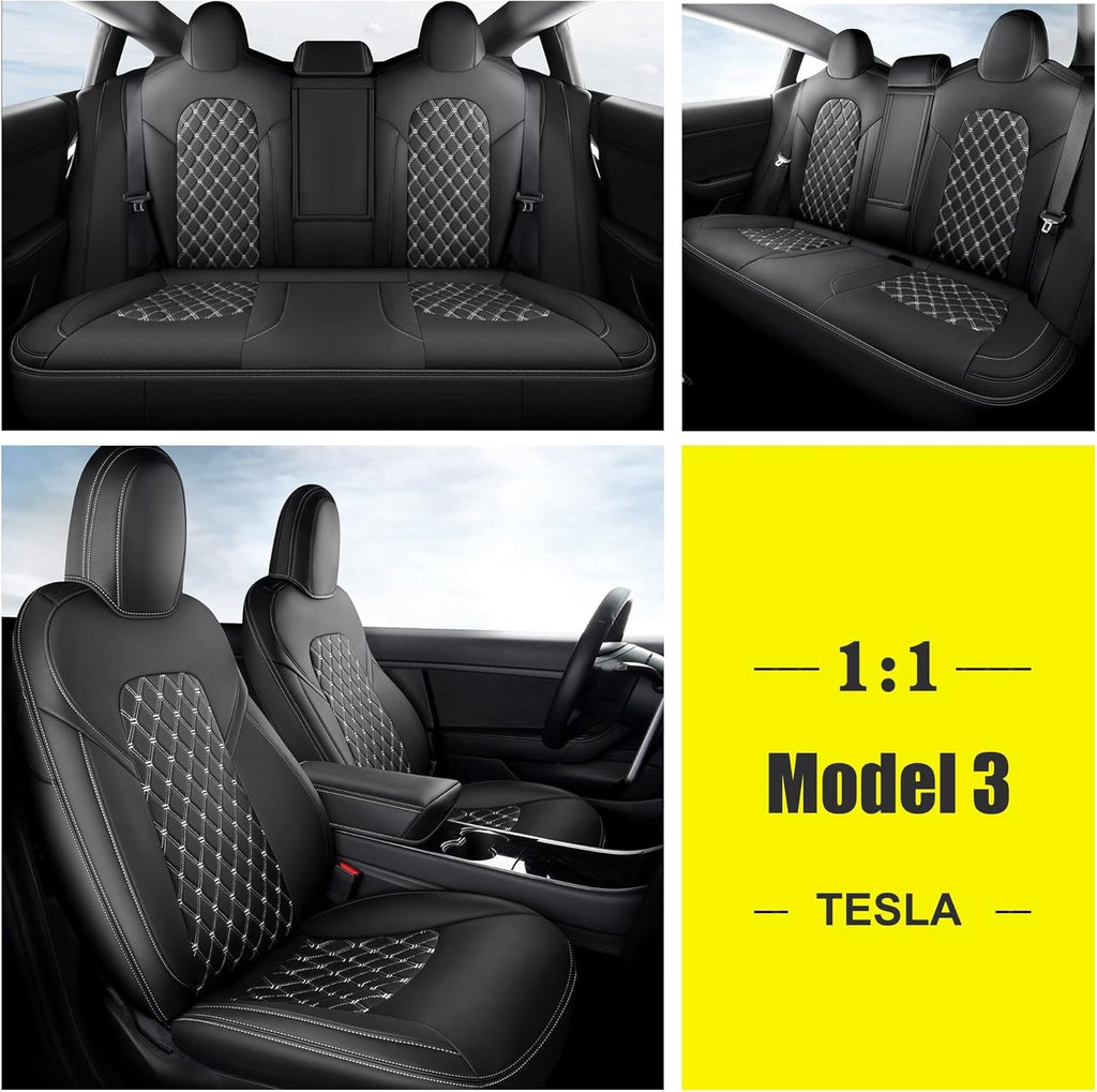 Black Pu Leather Car Seat Covers for Tesla Model Y I627868