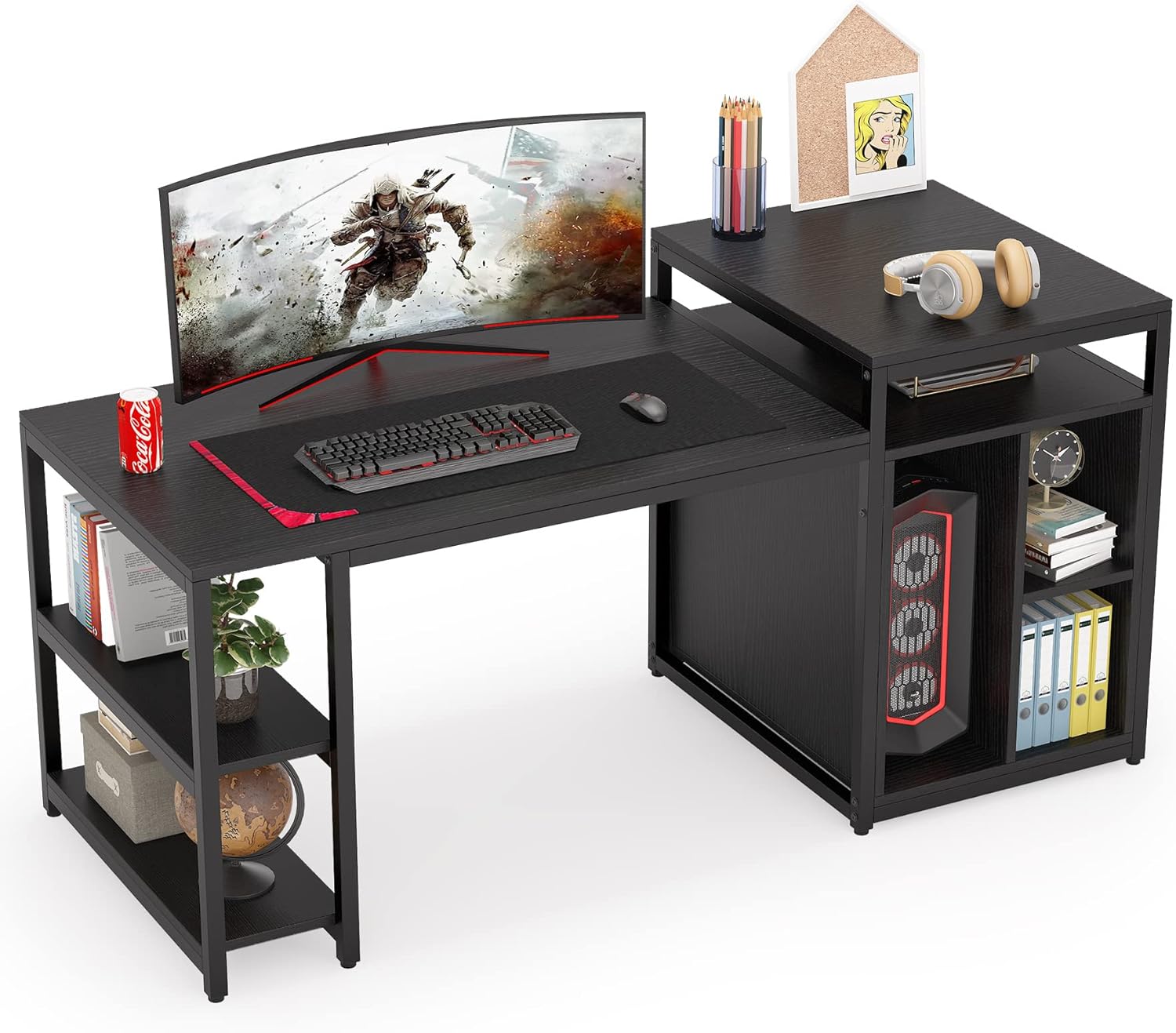 Black Extra Large Computer Desk with Storage Shelf I935