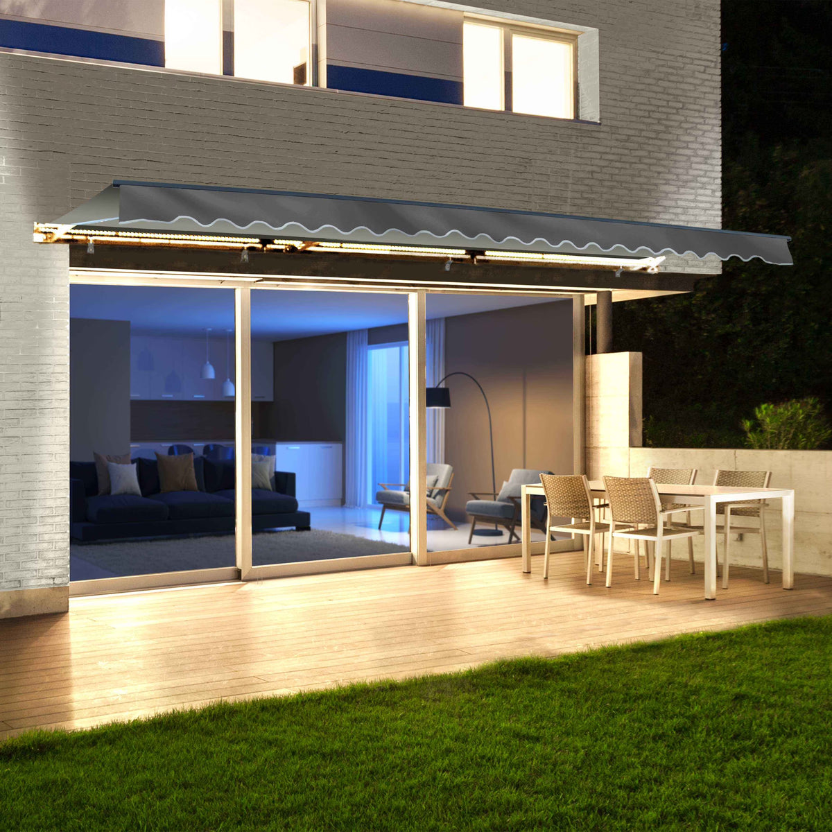 20' x 10' Gray Motorized Retractable Patio Awning with Remote Control M658