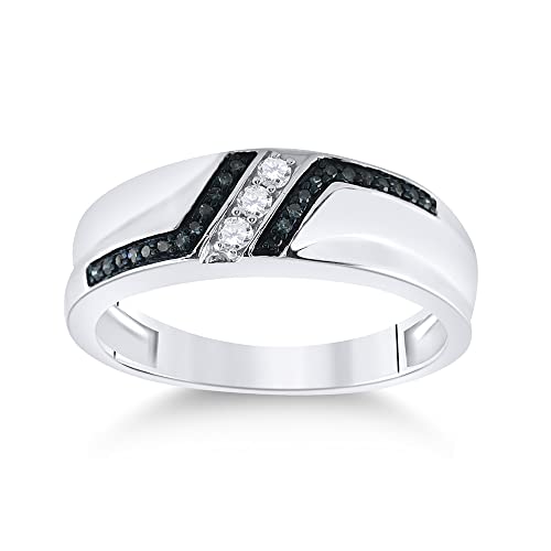 Men's Solid Sterling Silver Blue Diamond Wedding Band Ring Size 12 C133399