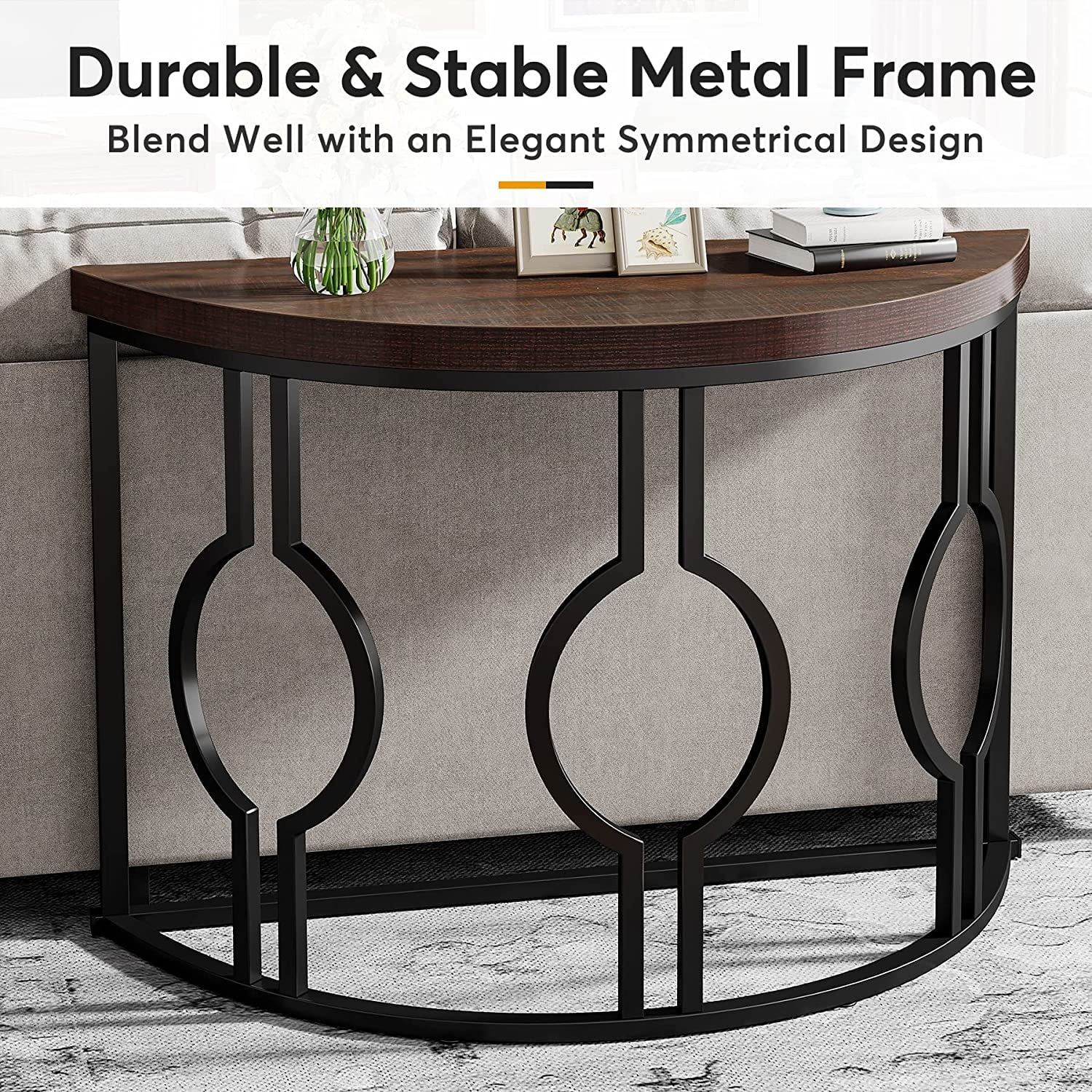 Half Moon Console Table with Geometric Base R844308