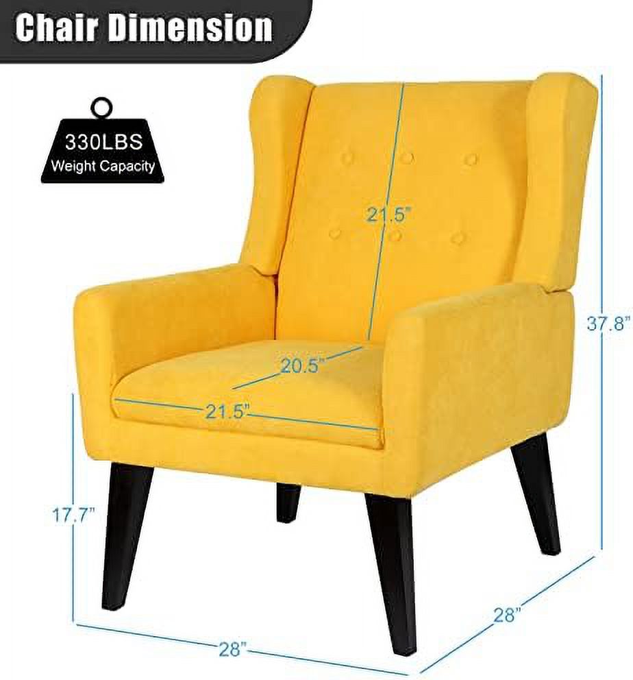 Yellow Upholstered Button Tufted Accent Chair with Wood Legs U790333