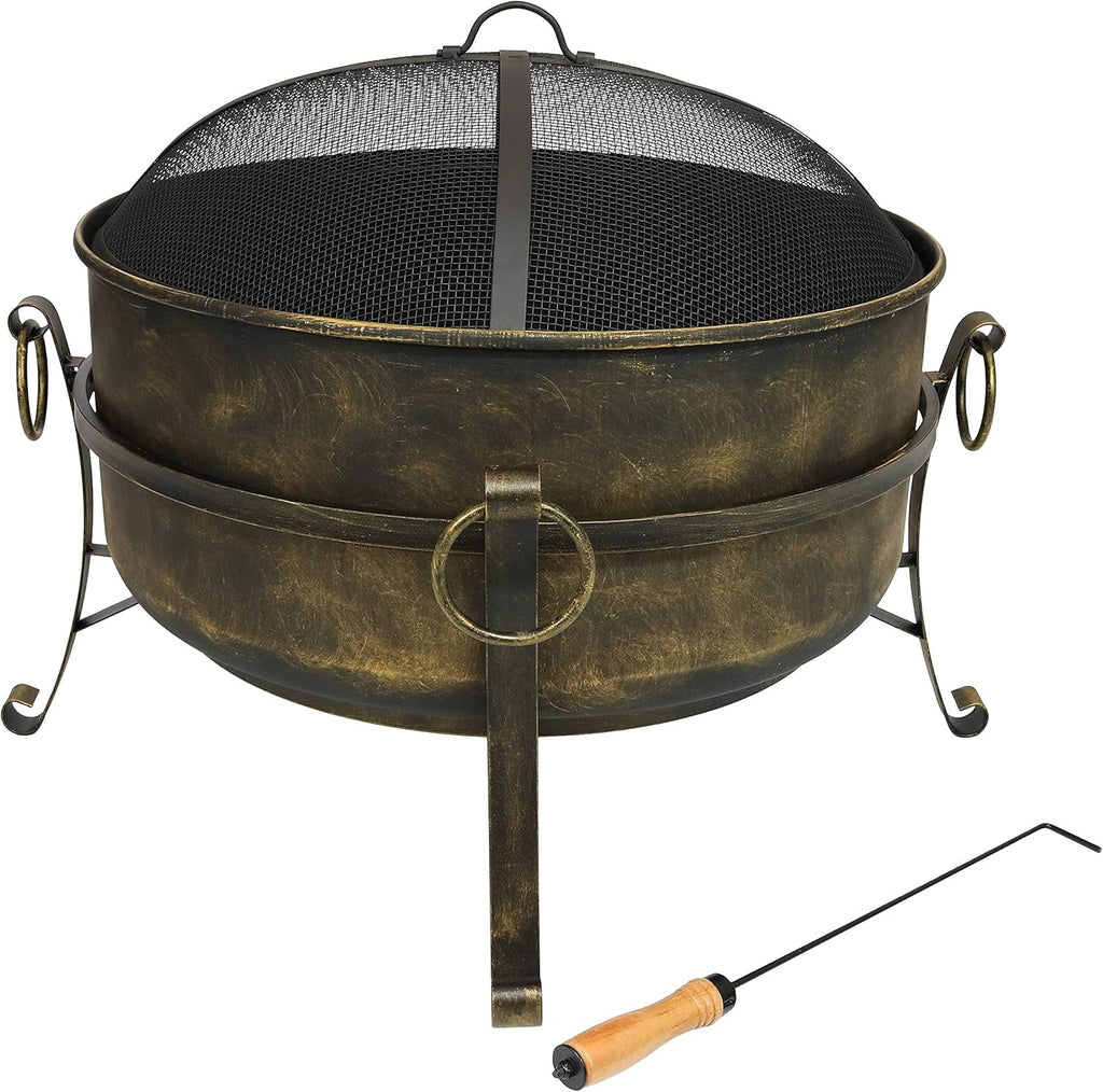 24-Inch Wood-Burning Fire Pit with Spark Screen and Metal Grate G419735