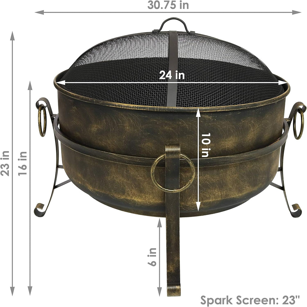 24-Inch Wood-Burning Fire Pit with Spark Screen and Metal Grate G419735