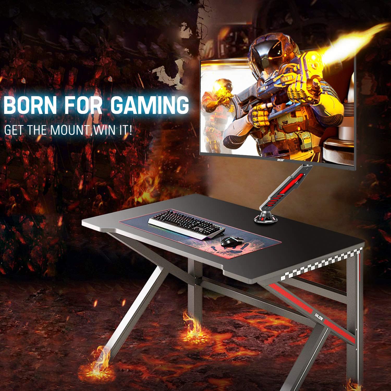 Single Gaming Monitor Stand with C Clamp and Grommet Mounting Base Y7454