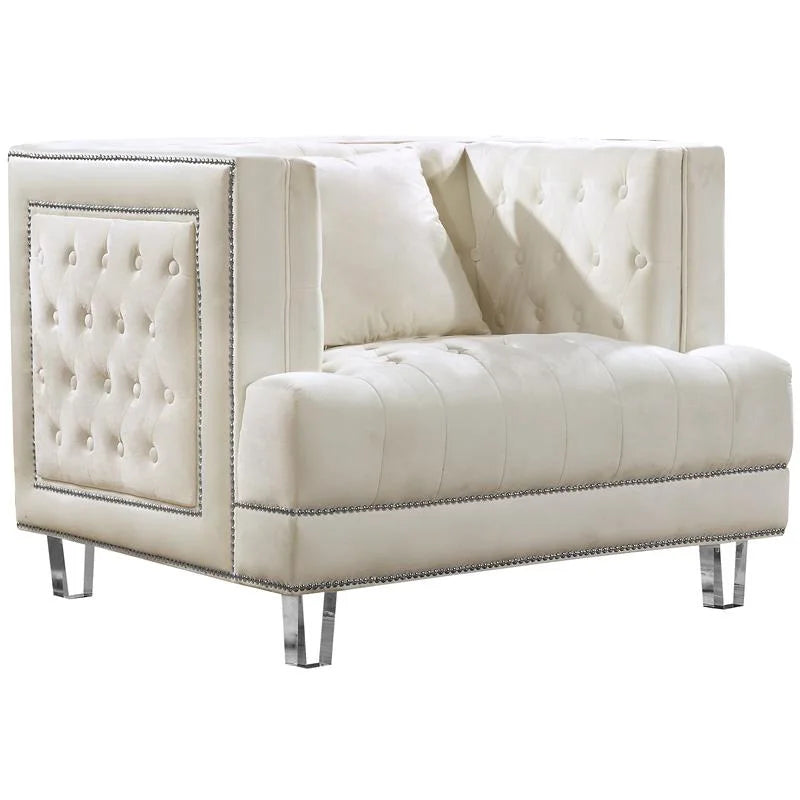 Cream Velvet Accent Chair and Sofa 2-Piece Furniture Set K49965