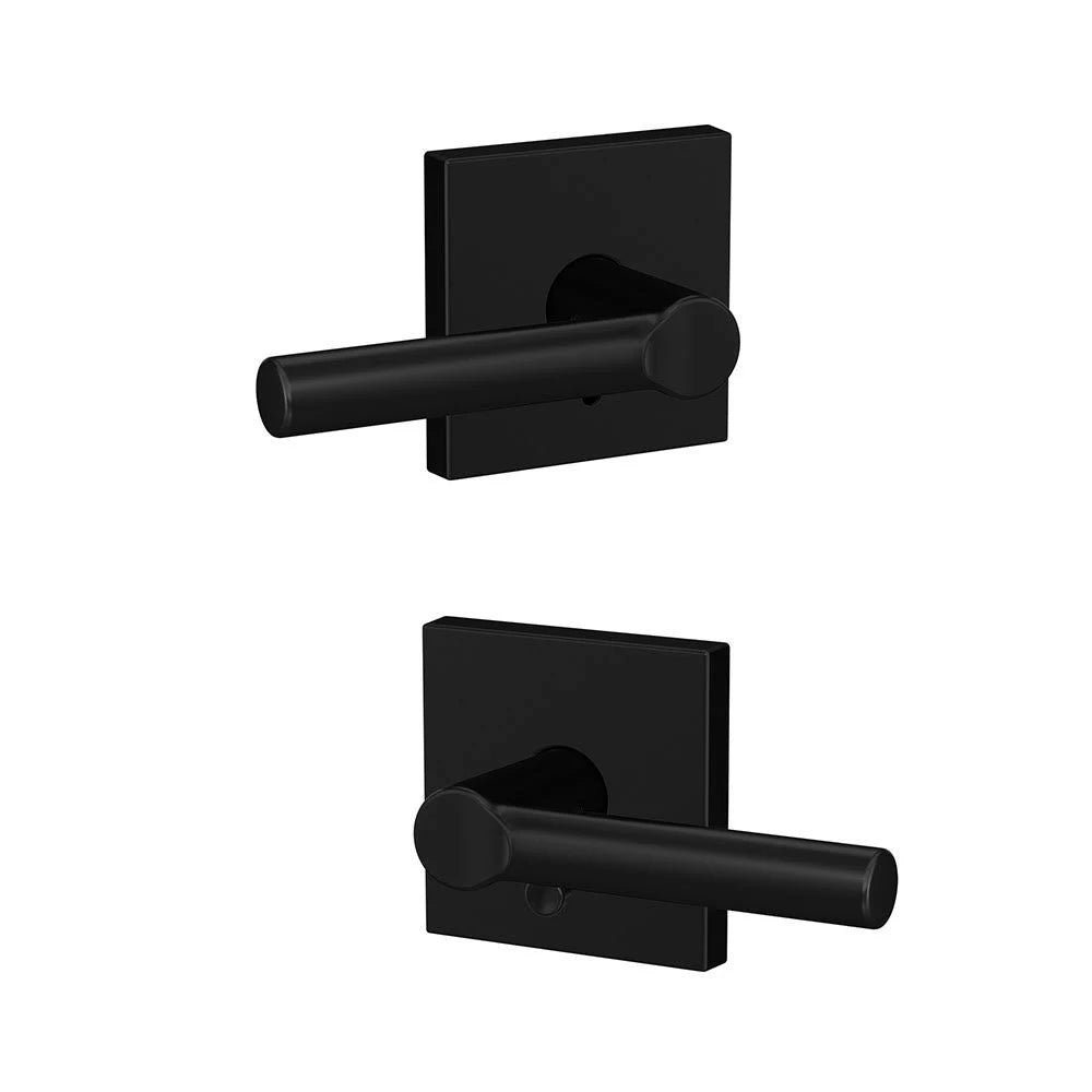 Matte Black Passage and Privacy Lever with Rose R844402