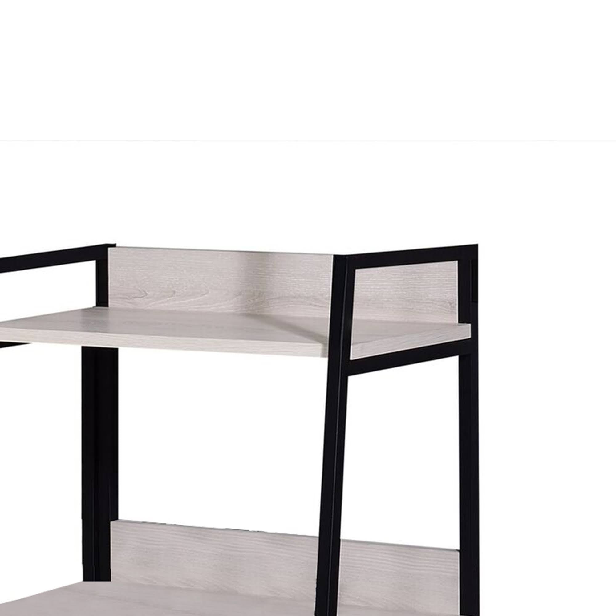 Washed White and Black Wooden Bookshelf with 3 Open Compartments R720458