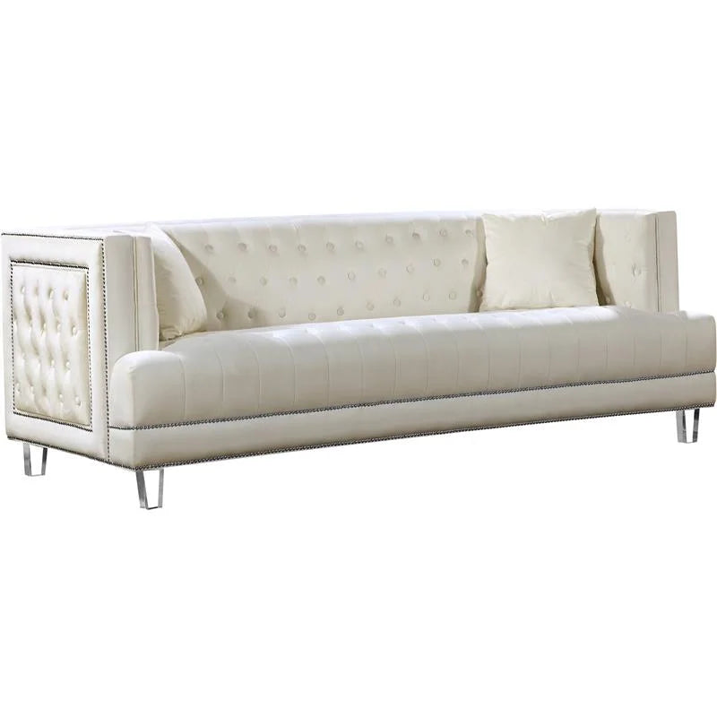 Cream Velvet Accent Chair and Sofa 2-Piece Furniture Set K49965