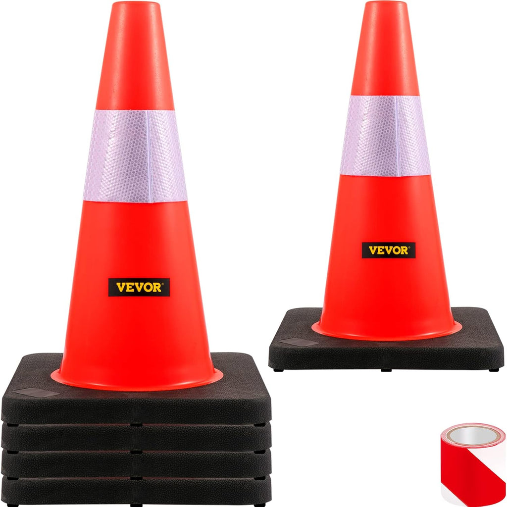 18 in PVC Orange Traffic Cone with Reflective Collar and Black Weighted Base N9708