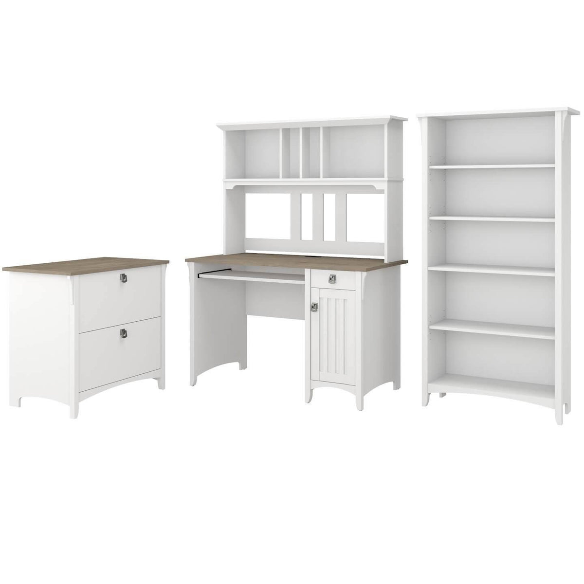 Mission Desk with Hutch, Lateral File Cabinet and 5 Shelf Bookcase Y219521