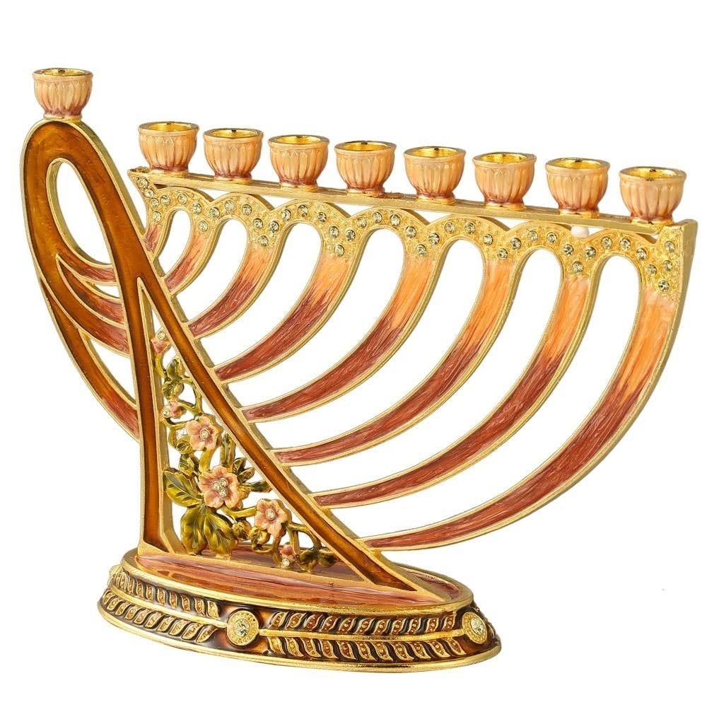 Hand Painted Enamel Menorah Candelabra with Gold Accent X3859