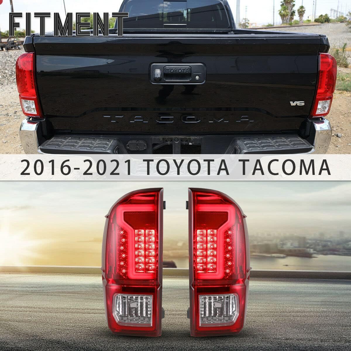 Black Housing Red Lens LED Tail Lights for Toyota Tacoma P302190