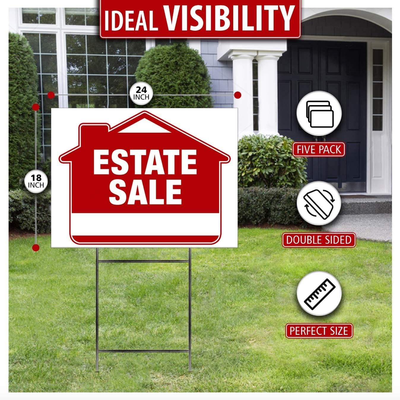 Estate Sale Signs (10 Pack) Double-Sided 24” x 18” with Heavy Duty Stakes L5687
