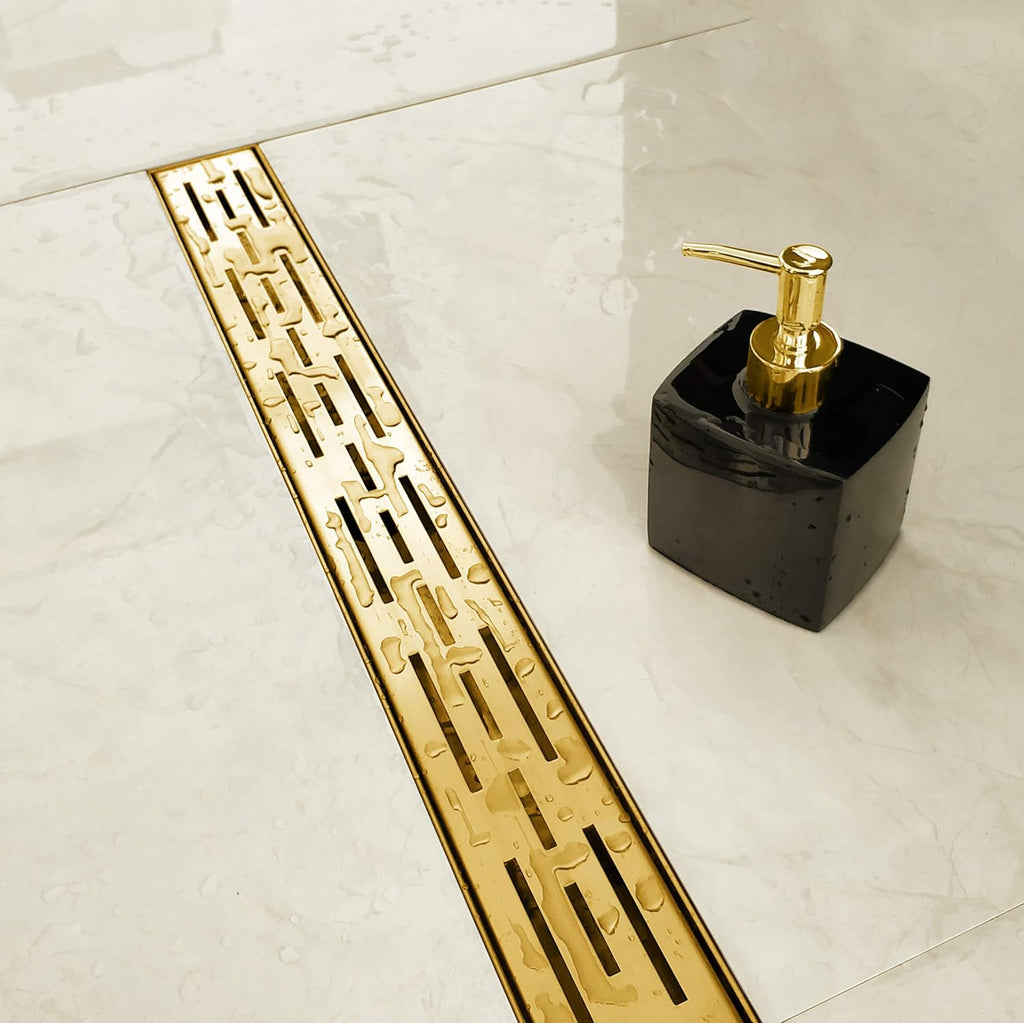 24 in Rectangular Linear Shower Drain with Brickwork Pattern Grate, Brushed 304 Stainless Steel, Black Pack of 2 G6321