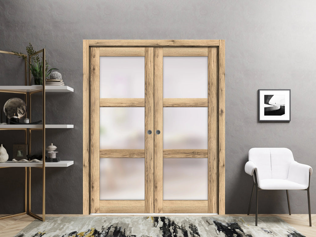 Solid Wood Sliding French Double Pocket Doors 72 x 96 inches E125861