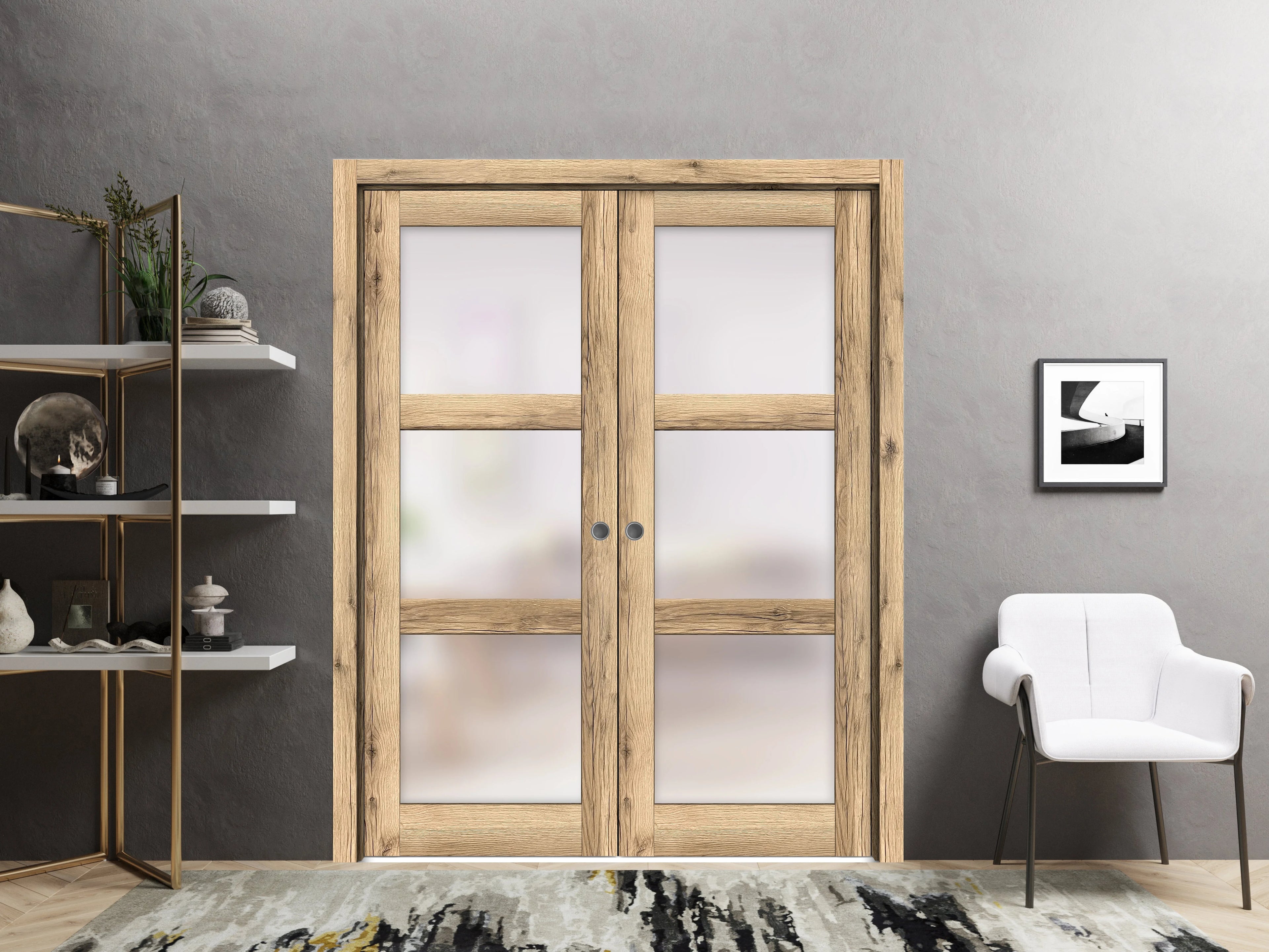 Solid Wood Sliding French Double Pocket Doors 72 x 96 inches E125861