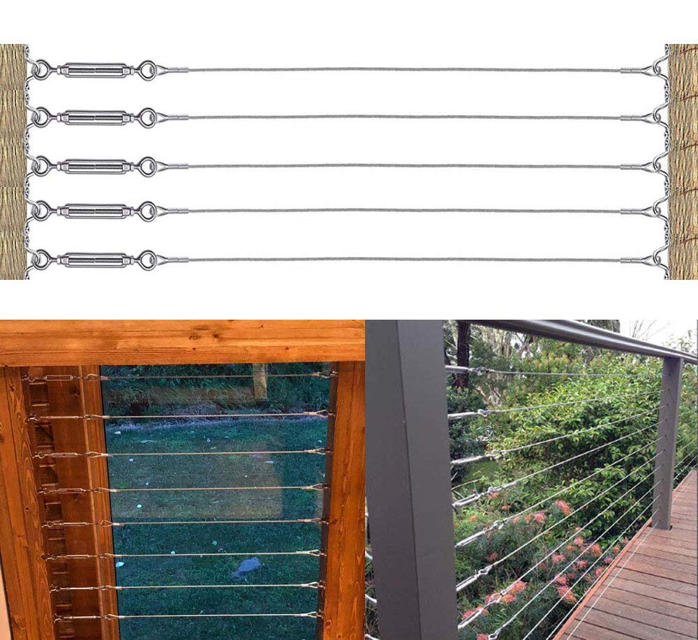 Stainless Steel 1/8 Cable Railing Kit with 100ft Wire Rope and M5 Turnbuckles Q513375