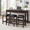 4-Piece Counter Height Dining Table Set with 3 PU Leather Padded Stools Espresso F1711