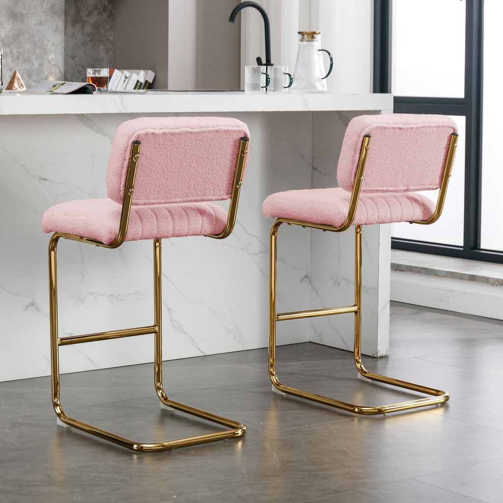 Pink Boucle Fabric Counter Height Bar Stools Set of 2 X4557