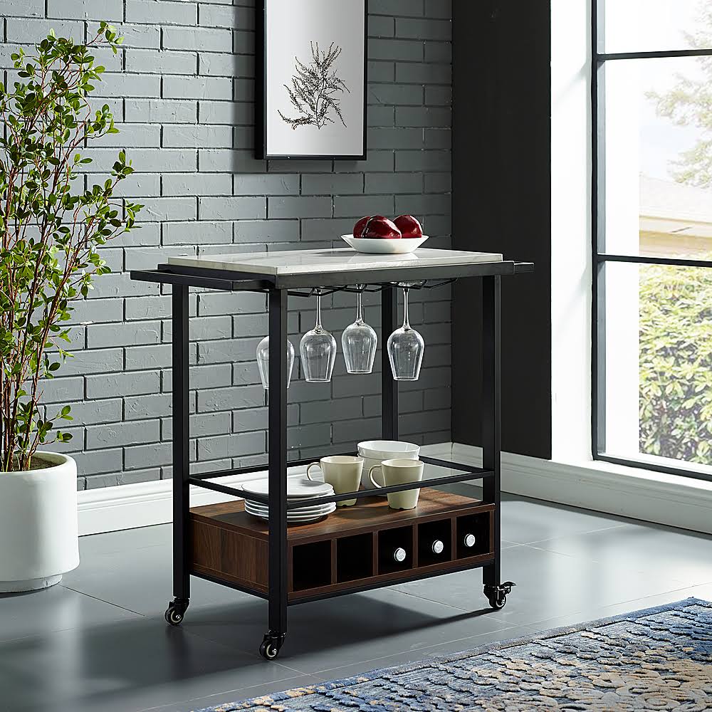 Faux White Marble Bar Cart T9674
