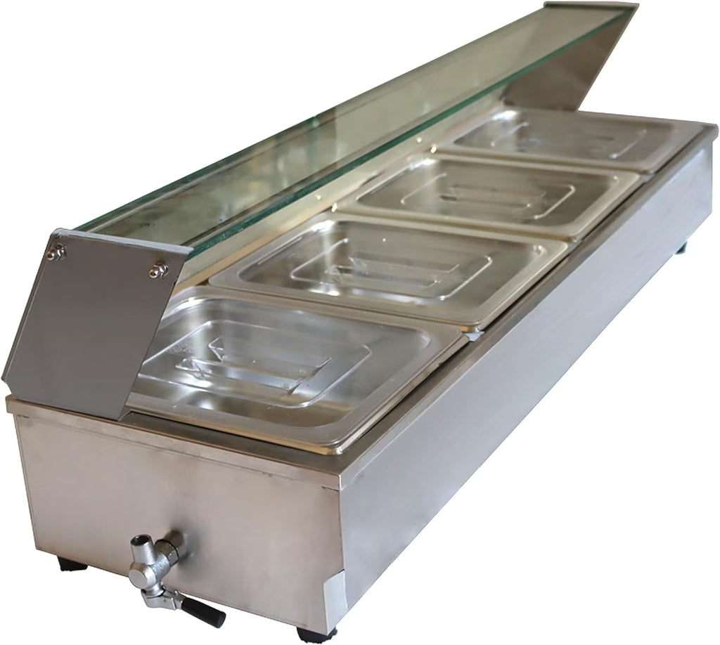 5-Pot Commercial Buffet Food Warmer with Glass Shield X49378