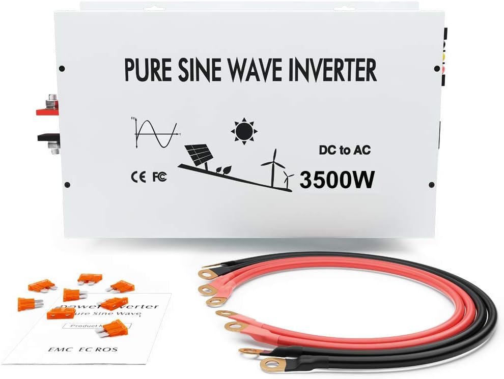 3500W Pure Sine Wave Power Inverter DC 48V to 110V 120V AC with Dual Outlets U6827
