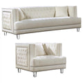 Cream Velvet Accent Chair and Sofa 2-Piece Furniture Set K49965