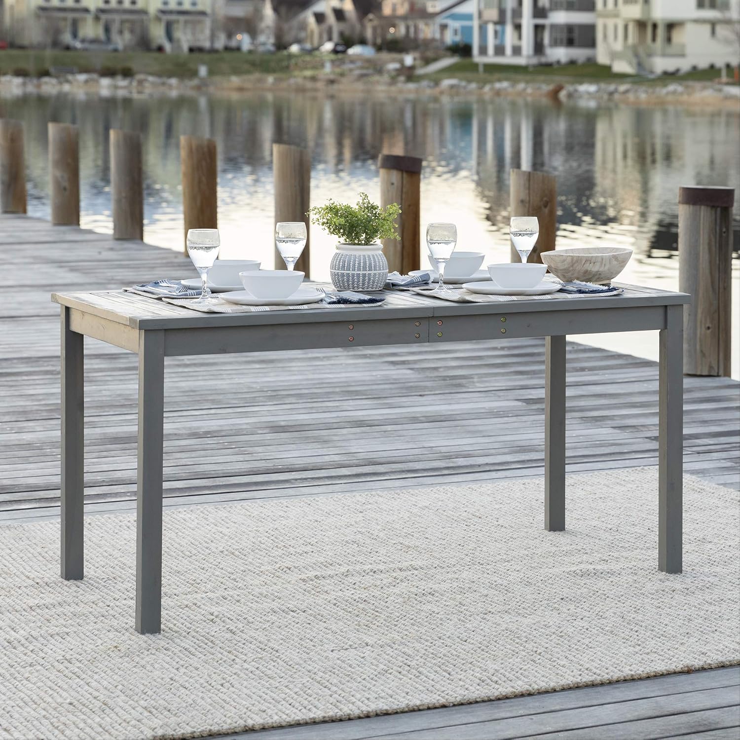 Dark Brown Slatted Outdoor Dining Table T380867