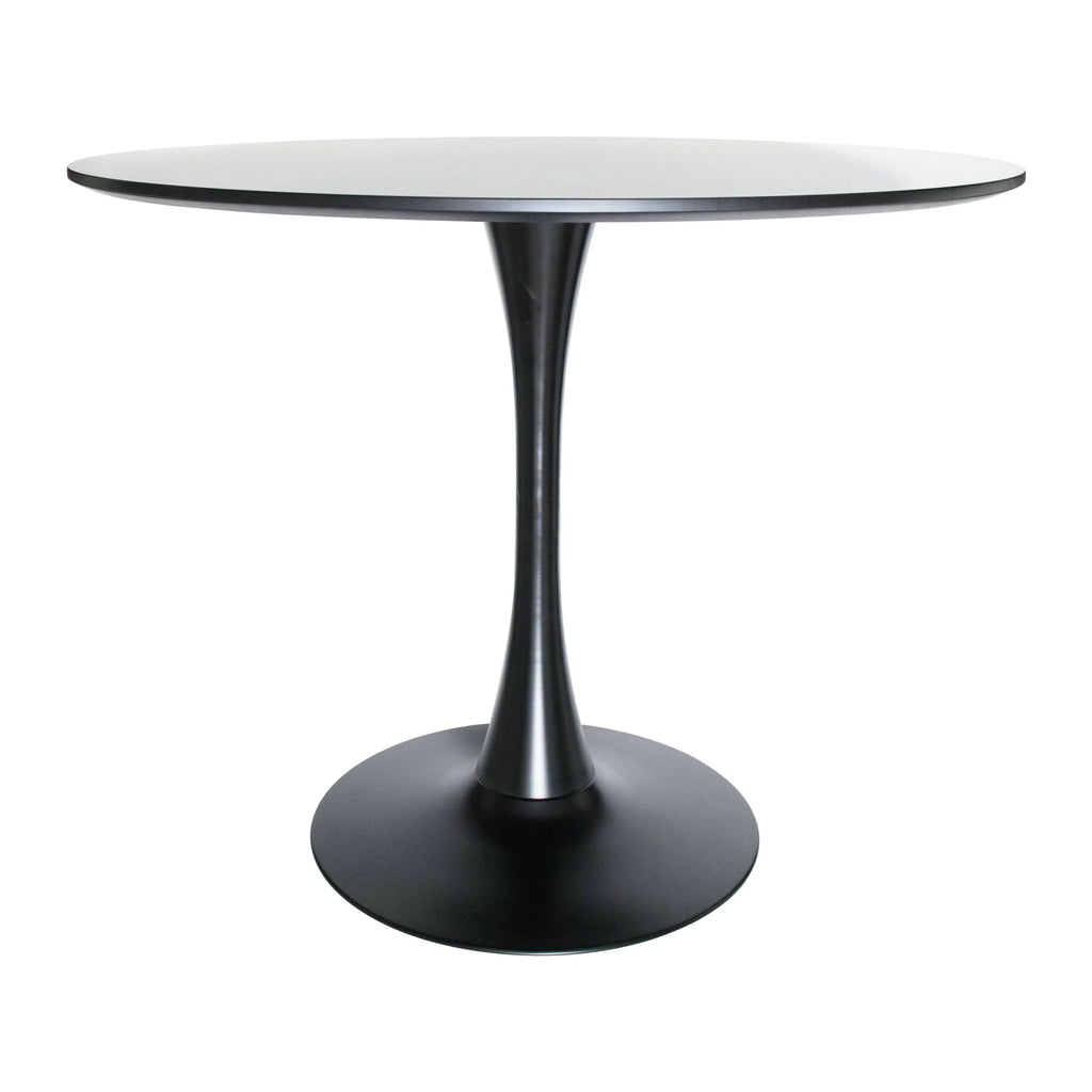 Black Round Dining Table with Wood Top and Iron Pedestal Base C6124