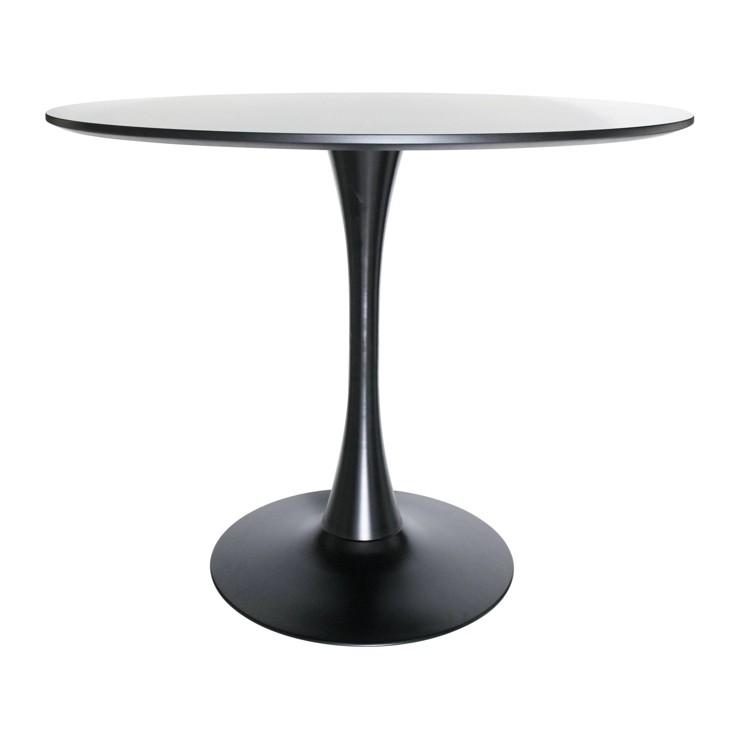 Black Round Dining Table with Wood Top and Iron Pedestal Base C6124