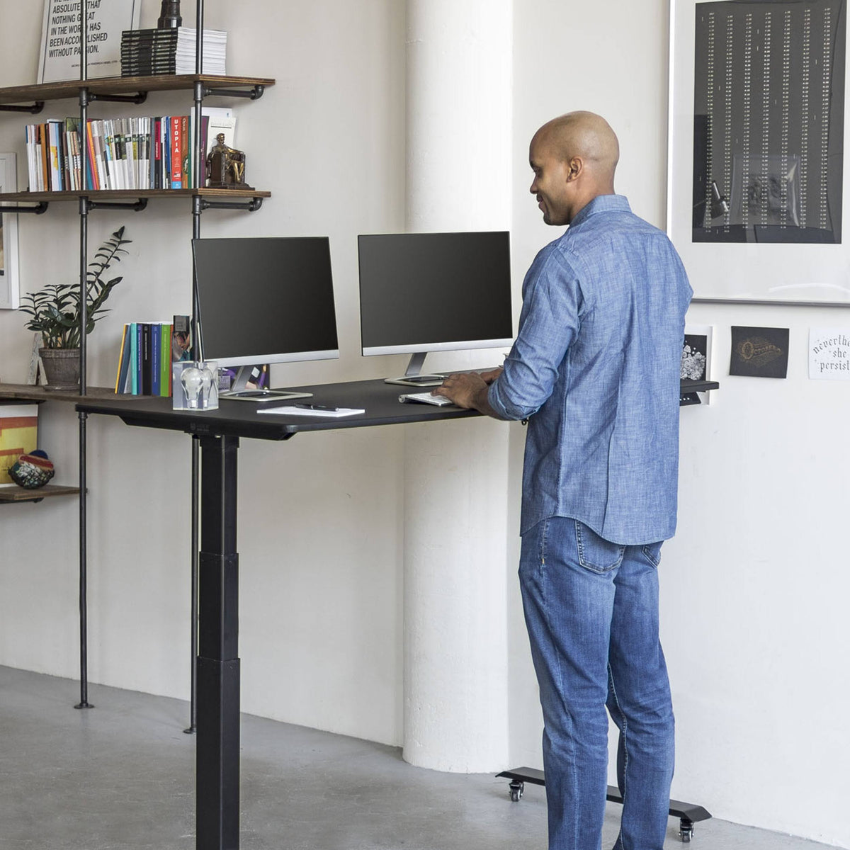 Electric Adjustable Height Standing Desk with Programmable Memory, Black Frame Black Matte Top, 60x22 wide V602