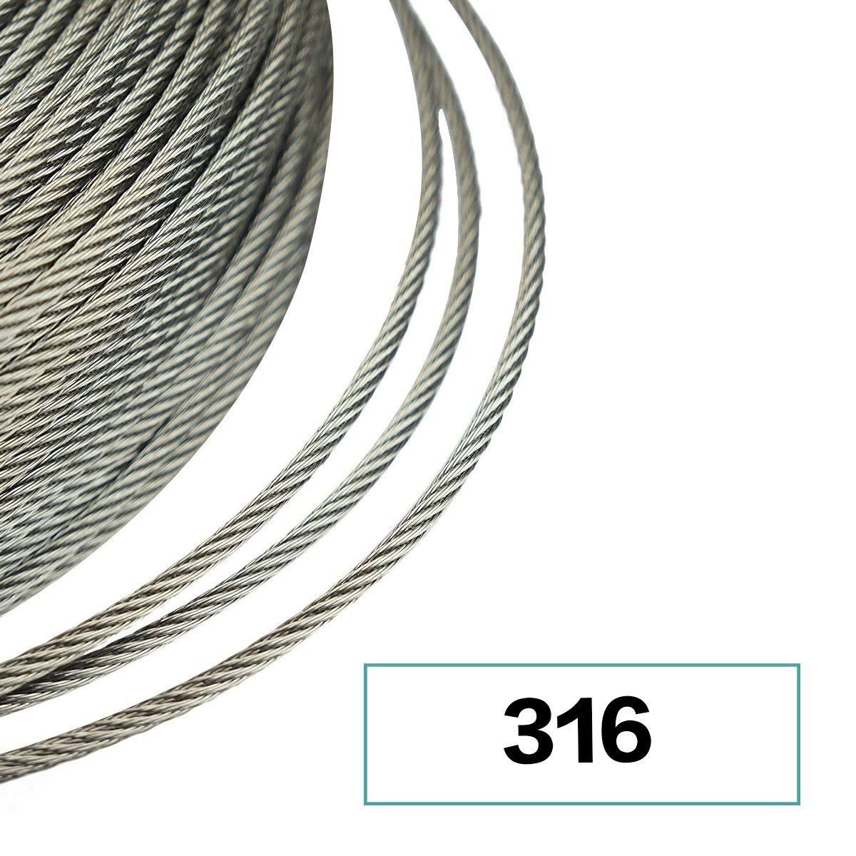 Stainless Steel Cable 1/8 Inch T316 Marine Grade Wire Rope 7x7 Strands P6646
