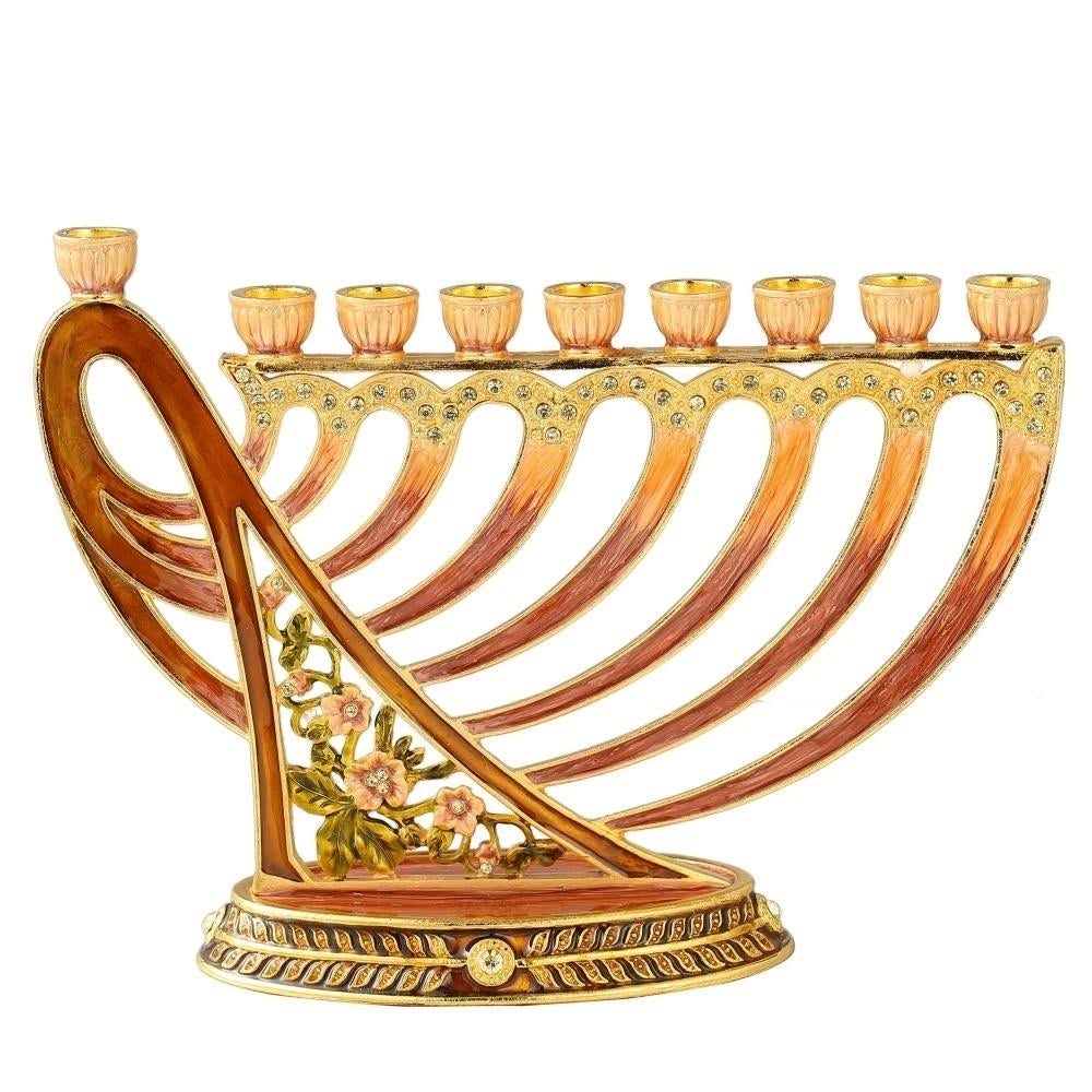Hand Painted Enamel Menorah Candelabra with Gold Accent X3859
