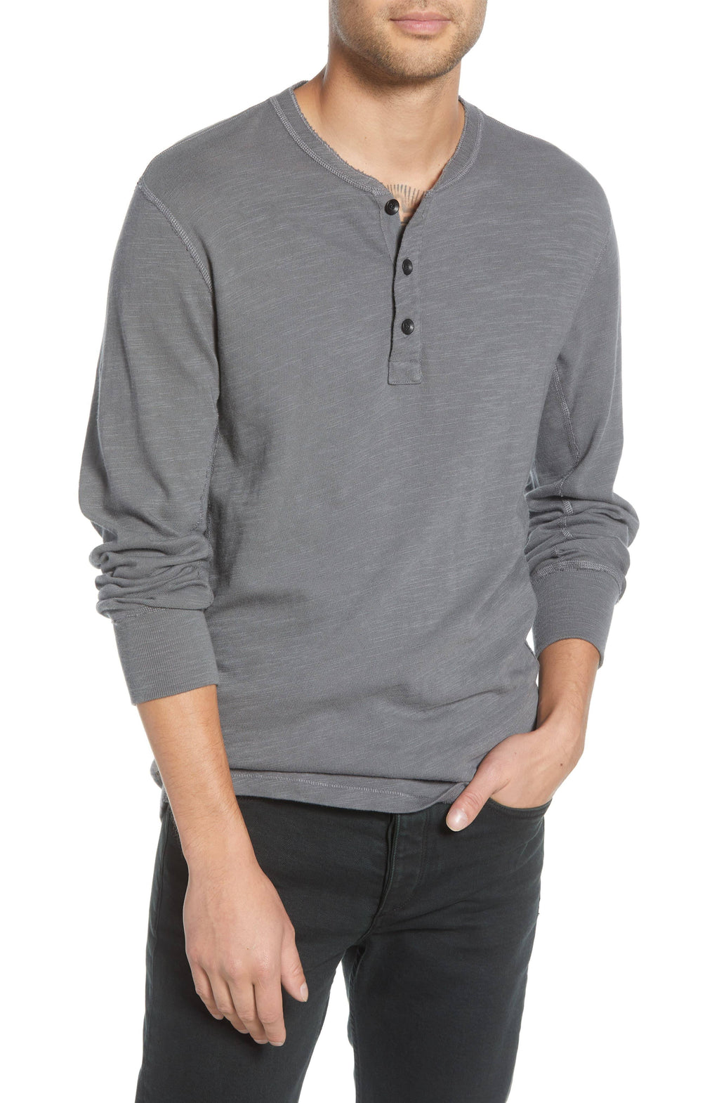 Grey Cotton Henley T925524