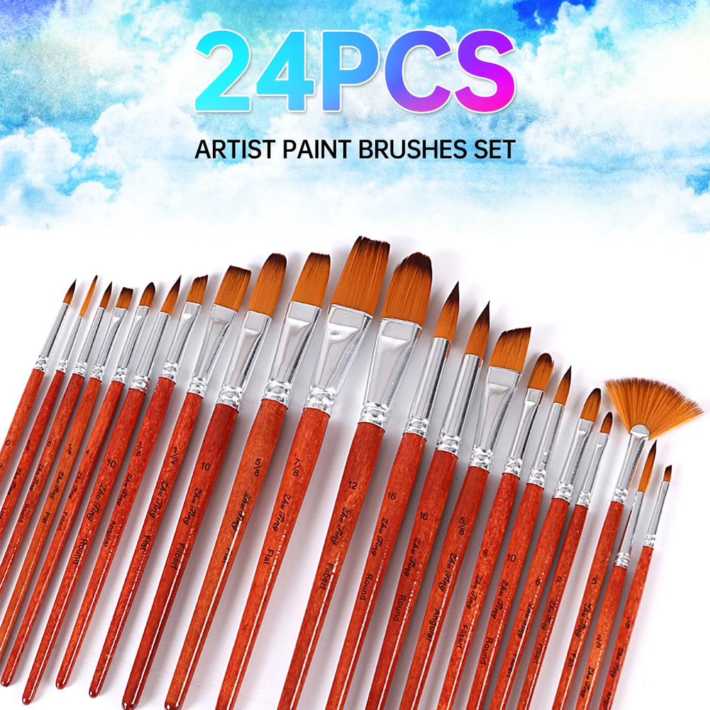 24PCS Nylon Hair Red Paint Brushes Set Z8683